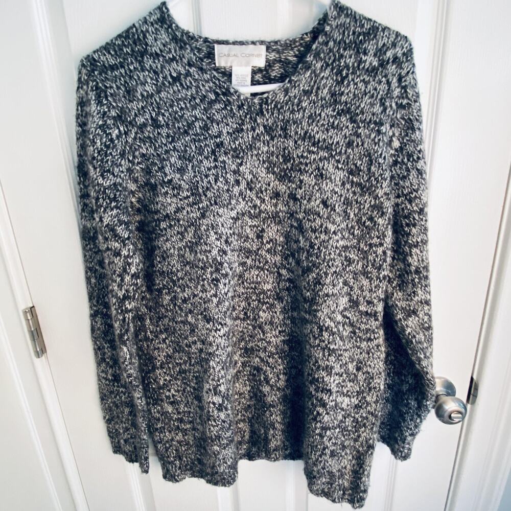 vintage Casual Corner Sweater Womens Large Black White Marled Mohair Crewneck UK